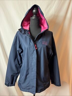 Helly Hansen Navy Hooded Raincoat with Pink Lining